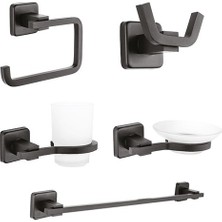 Fndhome Banyo Aksesuar Siyah Kare 5 Li Set Uzun Havluluklu
