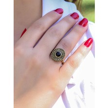 Esha Store Doğal Taş Oniks Yuvarlak Doğal Taşlı Antik Model Kadın Ayarlanabillir Yüzük EUY70O