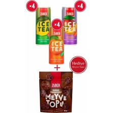 Züber Ice Tea Soğuk Çay Deneme Paketi 250ml x 12 Adet (Limon, Şeftali, Tropik) + Meyve Topu Hediye