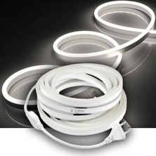 Burul 5m Beyaz Neon Şerit LED Fişli 220V Esnek Dış Mekan, Bahçe, Açık Alan Dekoratif Aydınlatma