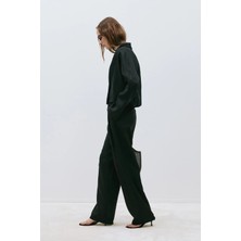 Suud Collection Siyah %100 Keten Viana Pileli Pantolon