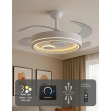 Hoogar German İç Desenli Tavan Vantilatörü 3 Renk Ledli Gizli Pervaneli Kumandalı Dimmer Ayarlı BL Sistem Isınmaz Motor