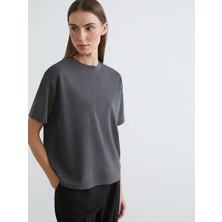 LC Waikiki Antrasit Bisiklet Yaka Oversize Kadın Tişört