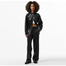 Calvin Klein Jeans Faux Leather Straight Kadın Siyah Pantolon