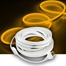 Burul 10M Amber Neon Şerit LED Fişli 220V Esnek Dış Mekan, Bahçe, Açık Alan Dekoratif Aydınlatma