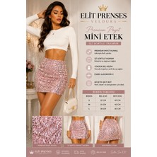 Elit Prenses Veloura Premium Payet Mini Etek Içi Şortlu Denye Yüksek Bel Kadın Etek 