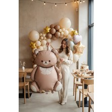 Partixa Retro Krem Fiyonklu Kahverengi Ayıcık Folyo Balon Baby Shower
