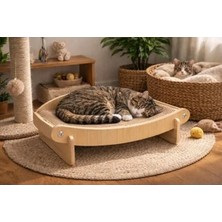Fadem Store Çift Fonksiyonlu Ahşap Kedi Yatağı ve Tırmalama Alanı Modern Tasarım
