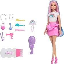 Fadem Store Barbie Gökkuşağı Saçlar Bebeği, Ekstra Uzun ve Renkli Saçlar, Sim Tüpü, Fırça, Toka ve Saç Kurutma Makinesi Gibi 12 Şekillendirme Aksesuarı, JJP07