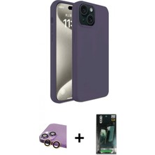 İlk El Grup Pilelistore™ iPhone 15 Kılıf Kozmos Yansıma Özel Seri - Siyah 360 Mat Full Body Arka Koruyucu + Raze Metal Kamera Lens - Sı