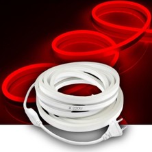 Burul 15M Kırmızı Neon Şerit LED Fişli 220V Esnek Dış Mekan, Bahçe, Açık Alan Dekoratif Aydınlatma