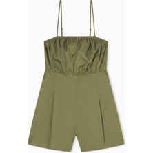 Armani Exchange Kadın Ip Askılı %100 Keten Şortlu Rahat Kesim Haki Tulum XW002006 AF18863-U7043