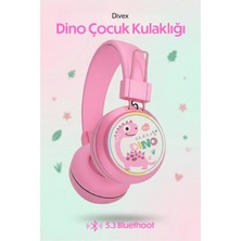 Divex Dino Kablosuz Kulaküstü Bluetooth Çocuk Kulaklığı - Işıklı Dinozor Motifli Mikrofonlu