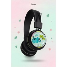 Divex Dino Kablosuz Kulaküstü Bluetooth Çocuk Kulaklığı - Işıklı Dinozor Motifli Mikrofonlu