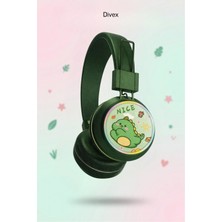 Divex Dino Kablosuz Kulaküstü Bluetooth Çocuk Kulaklığı - Işıklı Dinozor Motifli Mikrofonlu