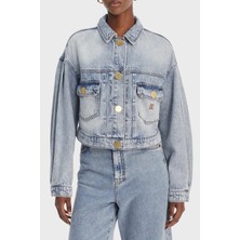 Armani Exchange Kadın Denim Kumaş Kısa Boy Düğmeli Cepli Mavi Ceket XW002260 AF21338-MB001