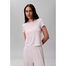 Calvin Klein Kadın Yuvarlak Yaka Kısa Kol Düz Regular Fit Mor Pijama Üstü LV00QS7618-2IK