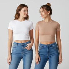 Bonbon Kadın 2 Adet Bisilet Yaka Kısa Kollu Basic Tshirt BB2499