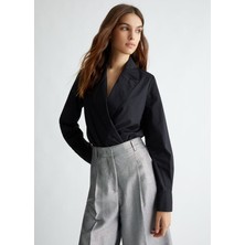 Liu Jo Kadın Uzun Kol Gömlek Yaka Düz Siyah Bluz WF4198 T3904-M9027
