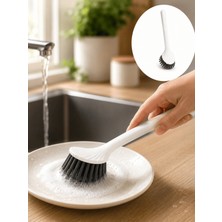 Beylini Tezgah Üstü Silikon Uçlu Bulaşık Yıkama Fırçası Çizdirmez Lavabo Tezgah Üstü Tabak Bardak Banyo Fırça Beyaz