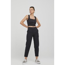 Kadın Kolsuz Slim Fit Düz Model Crop Siyah Bluz NAAR91329-SİYAH