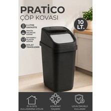 Nandy Home 10 Litre Pratico Çöp Kovası Pratik Itmeli Kapaklı Ofis ve Mutfak Çöp Kutusu Siyah