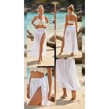 Kadın Şifon Pareo Etek Kruvaze Bağlamalı Plaj Eteği Yazlık Beachwear