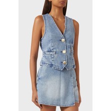 Armani Exchange Kadın Gold Düğme Kapamalı V Yaka Denim Mavi Yelek XW002263 AF21338-MB001