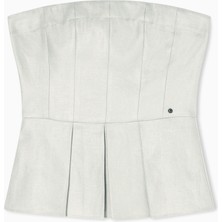 Armani Exchange Kadın Straplez Yaka Dokuma Kumaş Fermuar Kapama Pileli Bej Bluz XW001984 AF21530-U6275