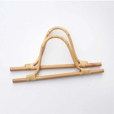 İğne İzi Doğal Bambu Çanta Sapı – 2 Adet, 27X14 cm - Krem Renk