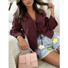 Cng Moda Kısa Önden Bağlamalı Crop Kimono
