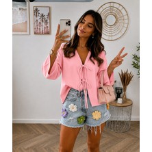 Cng Moda Kısa Önden Bağlamalı Crop Kimono