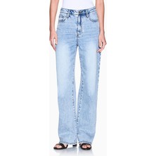 Armani Exchange Kadın Denim Yüksek Bel Düğmeli Geniş Paçalı Lacivert Jeans XW000100 AF21338-MB001