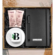 vegahediye v vega Kişiye Özel Harf Fincan & Roller Kalem & Siyah Defter & 2'li Mehmet Efendi Kahve Hediye Seti (Model 1)