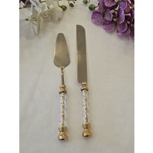 2 Parça Kristal Pasta Servis Seti Tamamen Gold