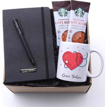 vegahediye v vega Sağlık Çalışanlarına Özel Baskılı Kupa & Kişiye Özel Siyah Defter & Siyah Roller Kalem & 2'li Caffe Mocha Hediye Seti