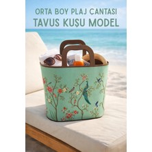 Nandy Home Orta Boy Tavus Kuşu Desenli Silikon Plaj Çantası Hafif Çok Amaçlı Taşıma Çantası