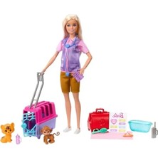 Fadem Store Barbie Veteriner Mini Oyun Seti Sarışın Bebek, 2 Hayan Figürü ve Aksesuarlar Dahil Barbie Hayvan Kurtarma ve Iyileştirme Oyun Seti HRG50