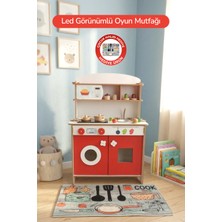 Rozitoys Ahşap Montessori Minimal LED Ocak Tasarımlı Çocuklar Için Eğitici Mutfak 5977