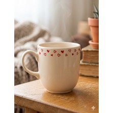 Palto Tasarım Minik Kırmızı Kalpler Krem Juno Kupa -Hediyelik Kupa Fincan Mug