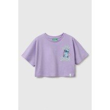 United Colors Of Benetton Kız Çocuk Lilo & Stitch Baskı Detaylı Crop T-Shirt Lila 6-13 Yaş