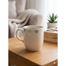 Palto Tasarım Mavi Kalpler Krem Juno Kupa -Hediyelik Kupa Fincan Mug