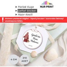 Nur Print Kına Etiketi, Kişiye Özel Sticker, Yapışkanlı Parlak Kuşe Kağıt Sticker, Düğün, Nişan, Kına, Yuvarlak Isimli Etiket, Çap 4 Cm, 210 Adet