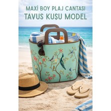 Nandy Home Maxi Boy Silikon Plaj Çantası – Tavus Kuşu Desenli, Ekstra Geniş Hacimli, Dayanıklı ve Şık Tasarım