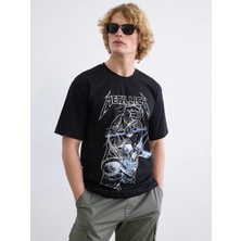 LC Waikiki Siyah Bisiklet Yaka Metallica Baskılı Erkek Tişört