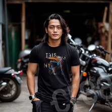 Creaeymer Motocros Tasarımlı Bisiklet Yaka Siyah Tişört - Unisex