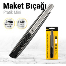 Badem10 (1 Adet) Alüminyum Metal Gövdeli 9mm Karbon Çelik Bıçaklı Pratik Mini Maket Bıçağı Ince Falçata