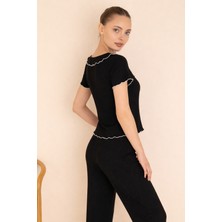 Çağrı Homewear Fransız Yaka Fiyonklu Gipeli Pijama Takımı