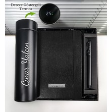 vegahediye v vega Kişiye Özel Dereceli Termos & Isme Özel Siyah Defter & Isme Özel Roller Kalem Hediye Seti
