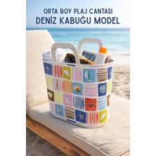 Nandy Home Orta Boy Deniz Kabuğu Desenli Silikon Plaj Çantası Hafif Taşınabilir Çok Amaçlı